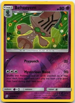 BEHEEYEM 91/236 RARE UNIFIED MINDS POKEMON REVERSE HOLO LP - Image 1