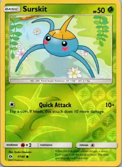 Pokemon TCG Surskit 7/149 Sun Moon Rev Holo NM - Image 1