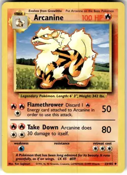 Arcanine 23/102 Base Set Unlimited Pokemon NM Fast Ship - Image 1