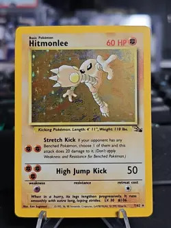 Pokemon Hitmonlee 7/62 Fossil Holo - Moderate Play - Image 1