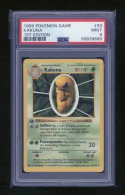 POKEMON 1st Edition Shadowless Base Set KAKUNA 33/102 Uncommon PSA 9 MINT - Image 1