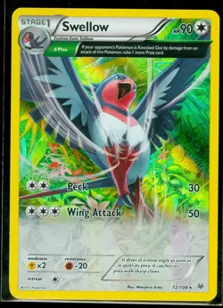 Pokemon SWELLOW 72/108 - XY Roaring Skies RARE HOLO - NEAR MINT/MINT - Image 1