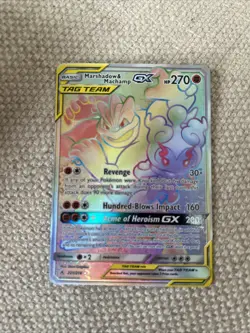 Pokemon Unbroken Bonds Marshadow Machamp Tag Team GX Rainbow Card 221/214 NM/M - Image 1