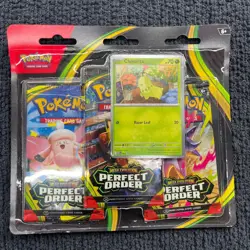 Pokemon TCG Mega Evolution Perfect Order 3-Pack Blister Chikorita Promo Card - Image 3