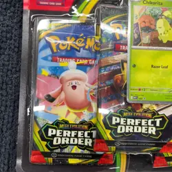 Pokemon TCG Mega Evolution Perfect Order 3-Pack Blister Chikorita Promo Card - Image 5