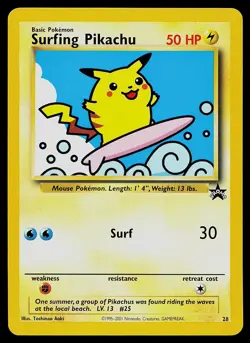 Pokemon Card - Surfing Pikachu 28 WoTC Black Star Promo Vintage - Image 1