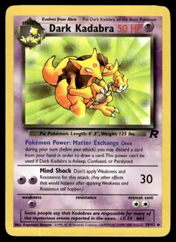 Dark Kadabra #39 - UNcommon - Pokemon Team Rocket 1999 Wizards WOTC - LP - Image 1