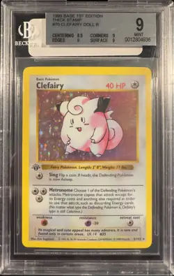 1999 Pokemon Clefairy 1st Edition Shadowless Base Set BGS 9 MINT Holo #5 ERROR - Image 1