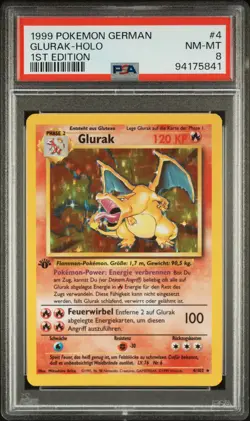 1999 POKEMON GERMAN 1ST ED #4 GLURAK-HOLO PSA 8 - Image 1