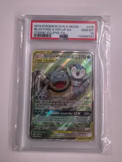 2019 POKEMON SUN AND MOON BLASTOISE PIPLUP TAG TEAM #215 (PSA 10) - Image 1