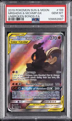 2019 POKEMON SUN & MOON UNBROKEN BONDS FULL ART/MARSHADOW & MACHAMP GX PSA 10 - Image 1