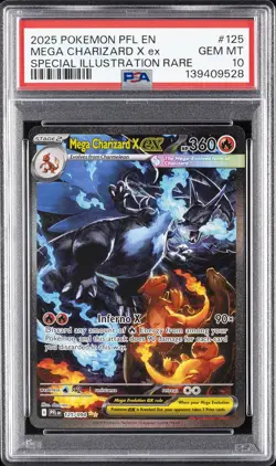 2025 POKEMON PFL EN-PHANTASMAL FLAMES #125 MEGA CHARIZARD X EX PSA 10 - Image 1
