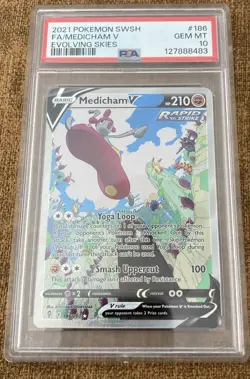 Pokemon 2021 SWSH Evolving Skies Medicham v #186/203 PSA 10 - Image 1