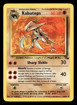 1999 Pokemon Fossil KABUTOPS 24/62 LP - Image 1