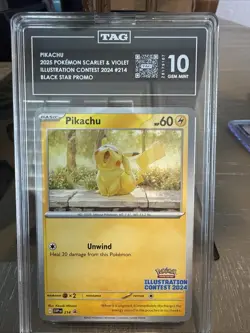 Pokemon TCG 2024 Pikachu Illustration Contest 214 Black Star Promo TAG 10 Gem - Image 1