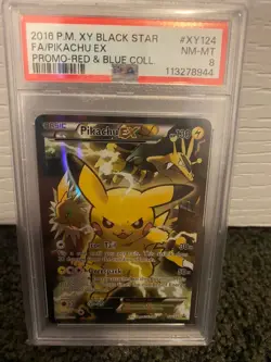 2016 POKEMON XY BLACK STAR PROMO RED & BLUE COLL FULL ART/PIKACHU EX PSA 8 - Image 1