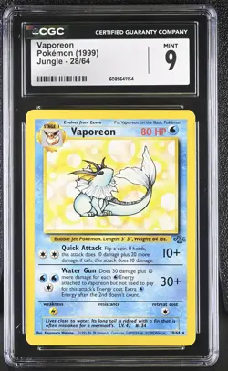 CGC 9 MINT Vaporeon 1999 Jungle 28/64 Pokemon Card - Image 1