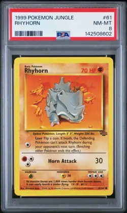 1999 Pokemon Jungle - RHYHORN #61 - PSA 8 - Near Mint/Mint: Fresh Grade! - Image 3
