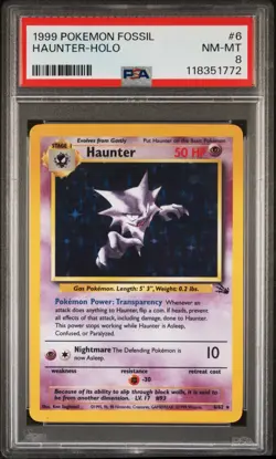 1999 POKEMON FOSSIL #6 HAUNTER-HOLO PSA 8 NM-MT - Image 1