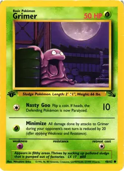 Pokemon TCG Grimer Fossil 48/62 1st Edition Common DMG - Image 1