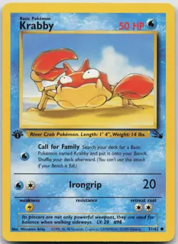 Krabby 51/62 Common Fossil Pokemon 1st Edition Moderately Played - Image 1