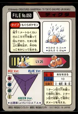1997 Japanese Pokemon Bandai Carddass Part 4: Diglett 050 & Dugtrio 051 - HP - Image 3