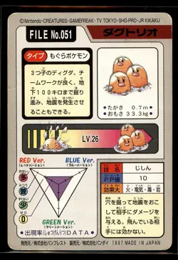 1997 Japanese Pokemon Bandai Carddass Part 4: Diglett 050 & Dugtrio 051 - HP - Image 5