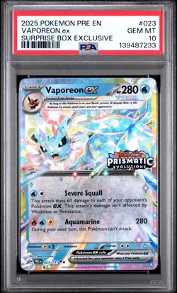 2025 POKEMON PRE EN-PRISMATIC EVOLUTIONS #023 VAPOREON EX PSA 10 - Image 1
