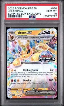 PSA 10 - 2025 Pokemon Prismatic Evolutions Suprise Box JOLTEON EX #030 (4272) - Image 1
