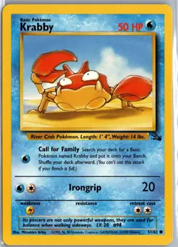 Krabby 51/62 1999 Pokemon Card - Base Set - Common NM - Image 1