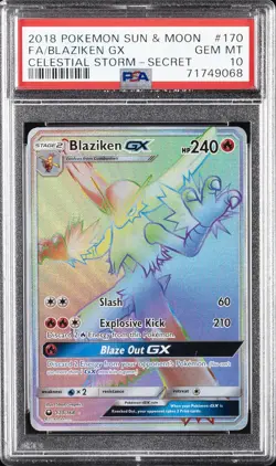 2018 POKEMON SUN & MOON CELESTIAL STORM SECRET #170 FULL ART/BLAZIKEN GX PSA 10 - Image 1