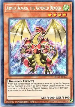 Yugioh: Armed Dragon, The Armored Dragon - HAC1-EN173 Secret Rare Limited Ed NM - Image 1