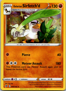 2020 Pokemon Rebel Clash Galarian Sirfetch'd 095/192 Holo Rare TCG - Image 1