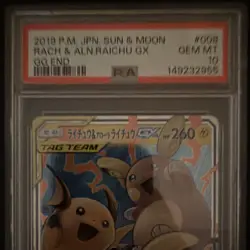 Pokemon TCG Raichu & Alolan Raichu GX 008/054 SM10a Holo JP PSA 10 - Image 2