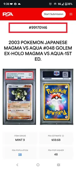 2003 Pokemon Japanese Golem ex 048/080 Magma vs Aqua Holo Graded PSA 9 - Image 3