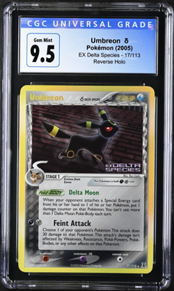 2005 Pokemon EX Delta Species Umbreon Reverse Holo Stamped #17 CGC 9.5 (POP 11) - Image 1