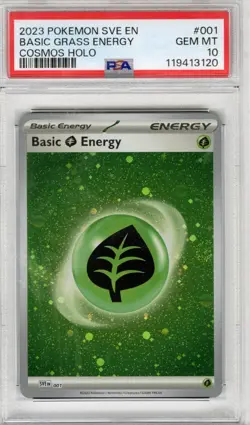 2023 Pokemon SVE En Basic Grass Energy Cosmos Holo #001 PSA GEM MT 10 - Image 1