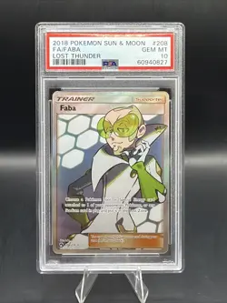 Pokemon TCG Sun & Moon Lost Thunder Full Art Faba 208/214 PSA 10 Gem Mint - Image 1