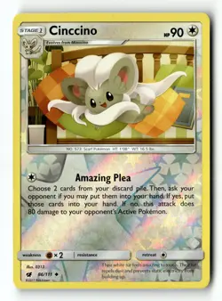Pokemon Card Cinccino LP SM - Crimson Invasion Reverse Holo Uncommon 86/111 - Image 1