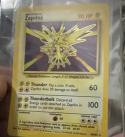 Zapdos 16/102 Base Set Holo Rare 1999 English 90 HP Stage Basic Pokemon Card - Image 1
