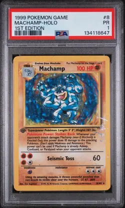 1999 POKEMON BASE SET 1ST EDITION #8/102 MACHAMP HOLO PSA 1 (E) - Image 1