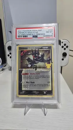 Pokemon TCG Greninja Gold Star SWSH144 Celebrations ETB Black Star Promo PSA 8 - Image 1