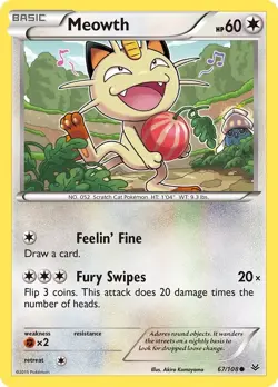 Meowth 67/108 Reverse Holo XY - Roaring Skies Pokemon Card - Image 1