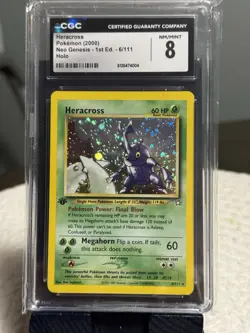 2000 Pokemon Heracross 1st Edition Neo Genesis CGC 8 Holo 6/111 WOTC SWIRL - Image 1