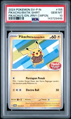 2024 POKEMON INDONESIAN SV-P PROMO #155 PIKACHU IN BATIK SHIRT PSA 10 - Image 1