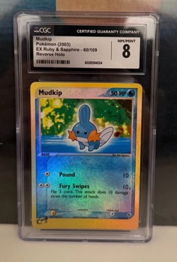 Mudkip 2003 Pokemon EX Ruby & Sapphire #60 Reverse Holo CGC 8 - Image 1
