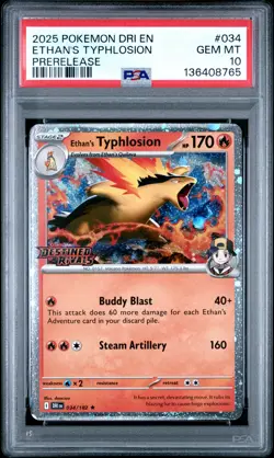 2025 POKEMON DRI EN-DESTINED RIVALS PRERELEASE #034 ETHAN'S TYPHLOSION PSA 10 - Image 1