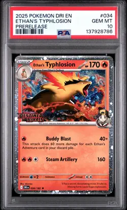2025 POKEMON DRI EN-DESTINED RIVALS PRERELEASE #034 ETHAN'S TYPHLOSION PSA 10 - Image 1