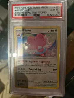 2023 Blissey-Holo Pokemon Sun & Moon PSA10 GEM Strong Bonds 153/214 Tin Promo - Image 1
