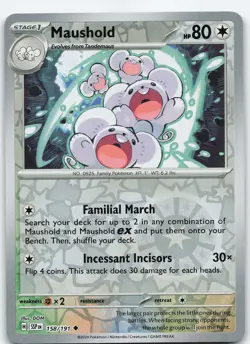 Maushold 158/191 Uncommon Reverse Holo SV08: Surging Sparks NM Pokemon - Image 1